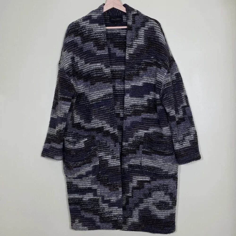 Luna Allegra Cardigan Womens M Multi LS Open Front Wool Blend Cottage Slouchy
